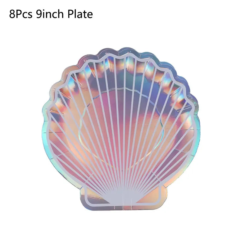 Mermaid Party Supplies Mermaid Tableware Set Shell Paper Plate Cup Napkin Little Mermaid Birthday Party Decoration Baby Shower