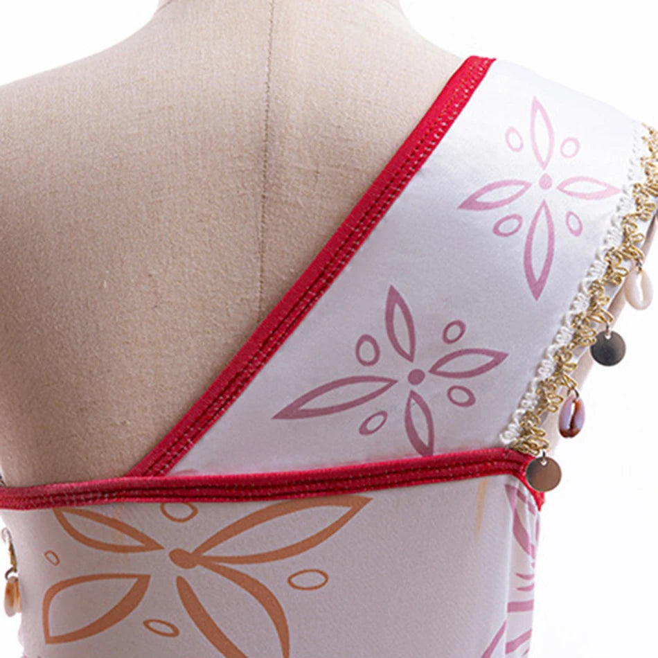 New Movie Moana 2 Dress Girls Cosplay Vaiana Princess Costume Girls One-Shoulder Suspender Dress Accessories Set