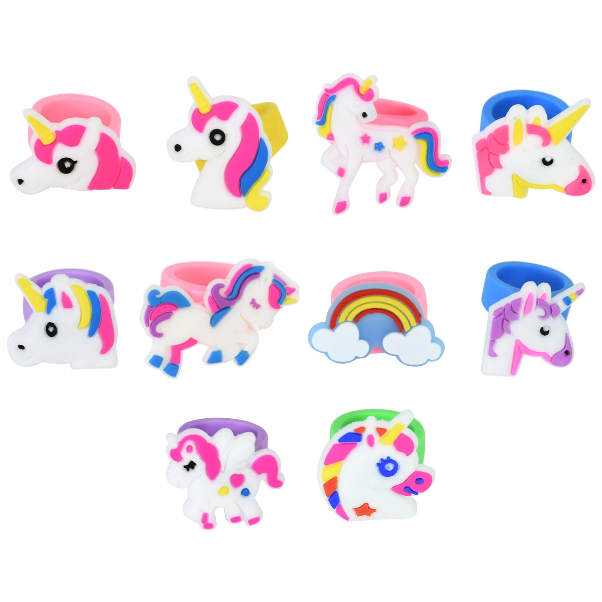6/10pcs Cartoon Unicorn Butterfly Ring Girls Jewelry Silicone Ring Toys For Kids Unicorn Birthday Party Decor Gifts Filler Prize