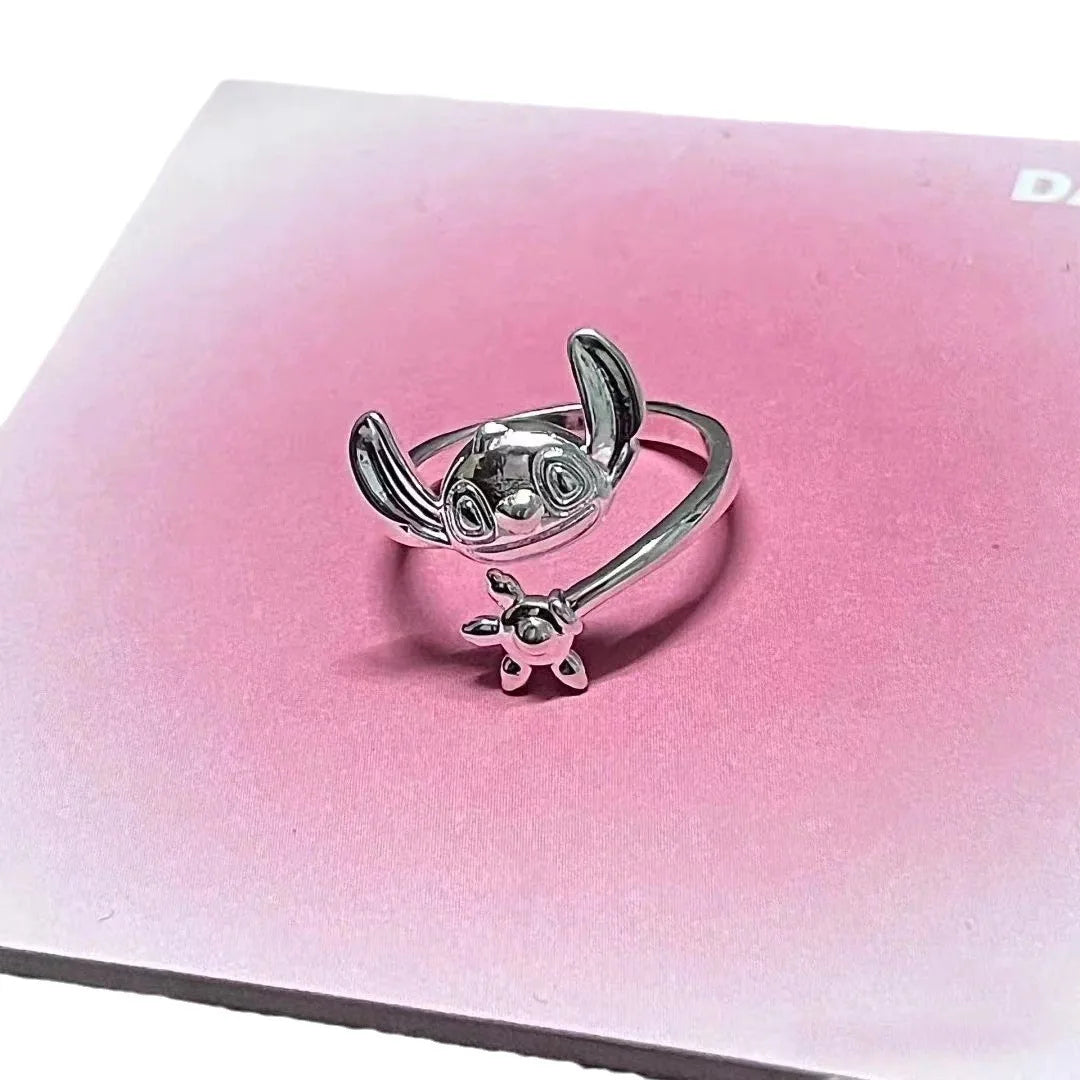 Two piece set Stitch Ring Anime Lilo & Stitch Adjustable Ring Kawaii Girls Toy Women Jewelry Accessories Girl Birthday Christmas