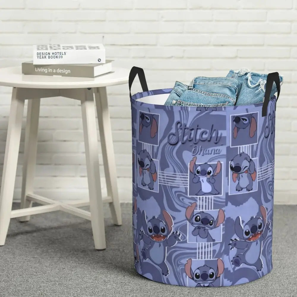 Custom Stitch Cartoon Anime Laundry Basket Foldable Clothes Hamper for Baby Kids Toys Storage Bag
