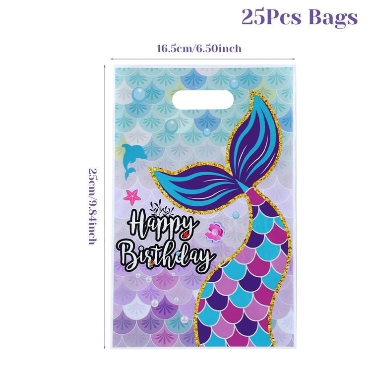 Mermaid Tote Bag Under The Sea Theme Little Mermaid Happy One Birthday Party Decorations Kids Candy Cookie Handbag Baby Shower