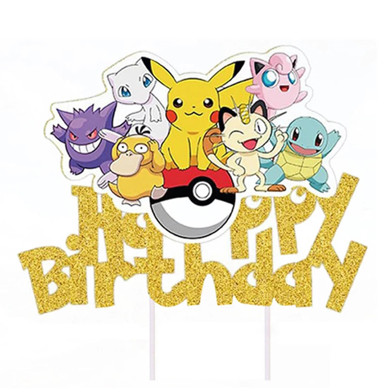 Pokemon Cake Decoration Baby Shower Pikachu Toys Kids Party Gift Pokemon Birthday Decor Cake Topper Flag Kids Party Supplies
