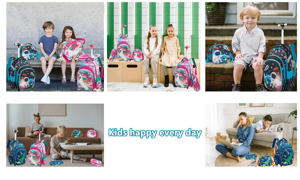 3pcs School Wheeled bag set with lunch box Kids SchooTrolley Bag wheels Wheeled backpack for boys Travel luggage Trolley Bag