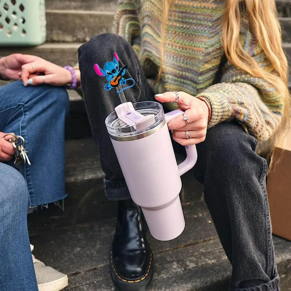 Cute Stitch Cartoon Silicone Straw Covers For Water Glass Bottle Drinking Dust Cap Straw Tips Cover Cup Accessories For 10mm