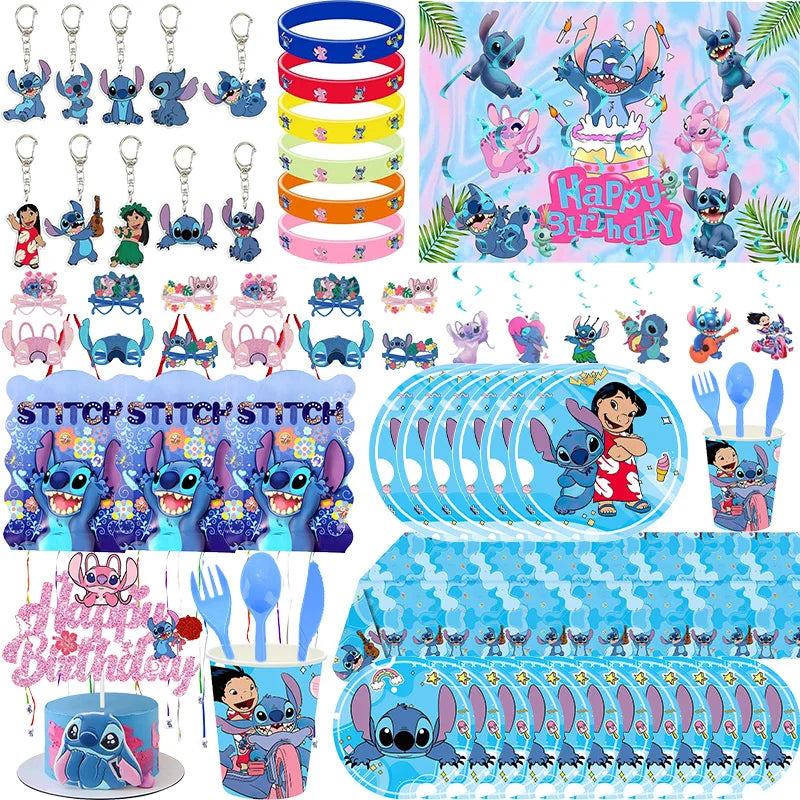 Stitch Decoration Birthday Girl Boy Tableware Set Tablecloth Candy Bag Foil Balloon Backdrop Kids Lilo and Stitch Party Supplies