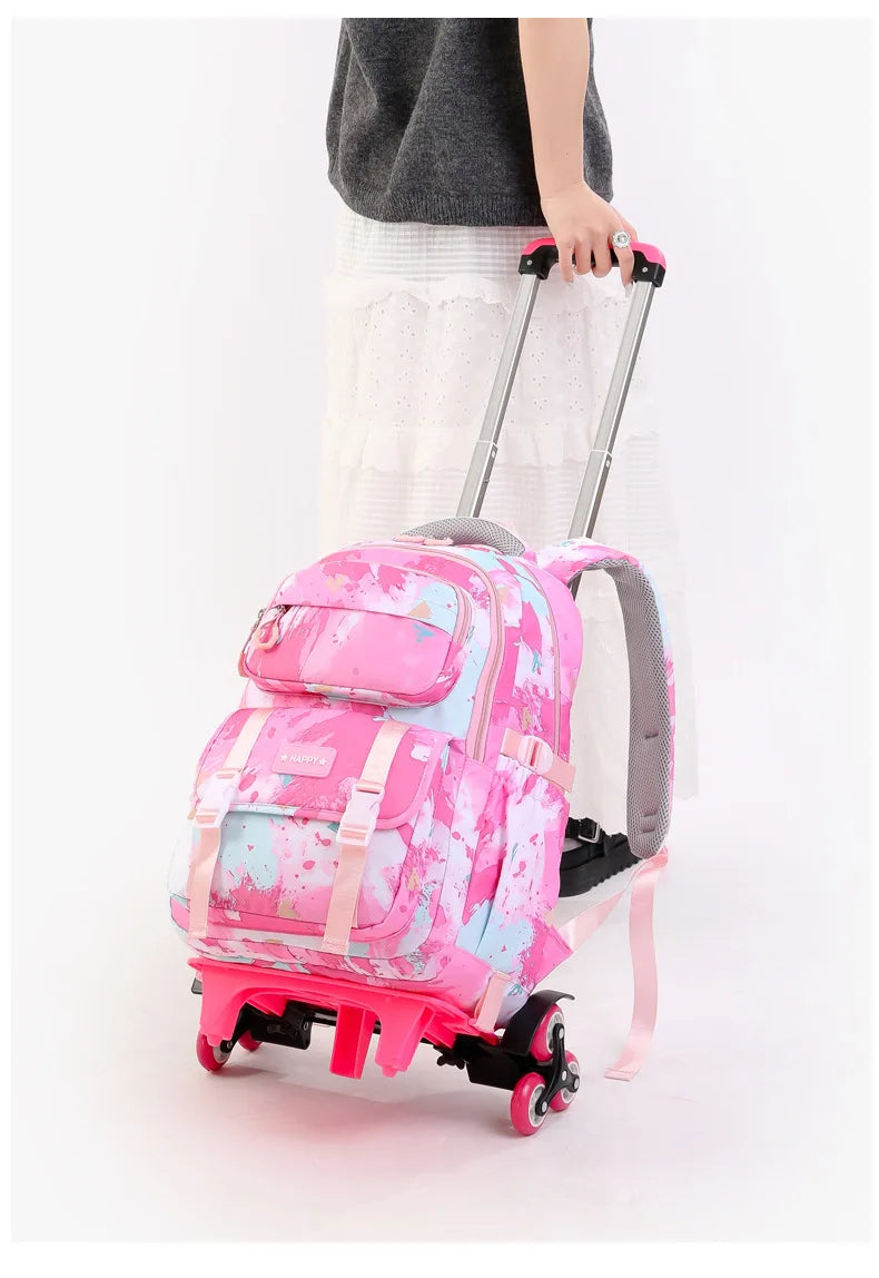 Kids School Backpack with Wheels Rolling Backpack for Girls Student Wheeled Backpack Trolley School Bag Travel Trolley Luggage