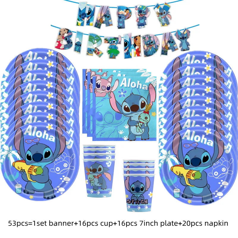 Lilo Stitch Party Supplies Paper Cup Plate Balloon Tablecloth Cake Toppers For Kid Boy Birthday Party Decoration Baby Shower