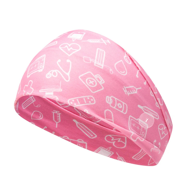Medical Headband For Girl Buttons Hairbands Women Hair Band Printed Bandanas cute Headband Sweat -absorbing Turbans Elastic