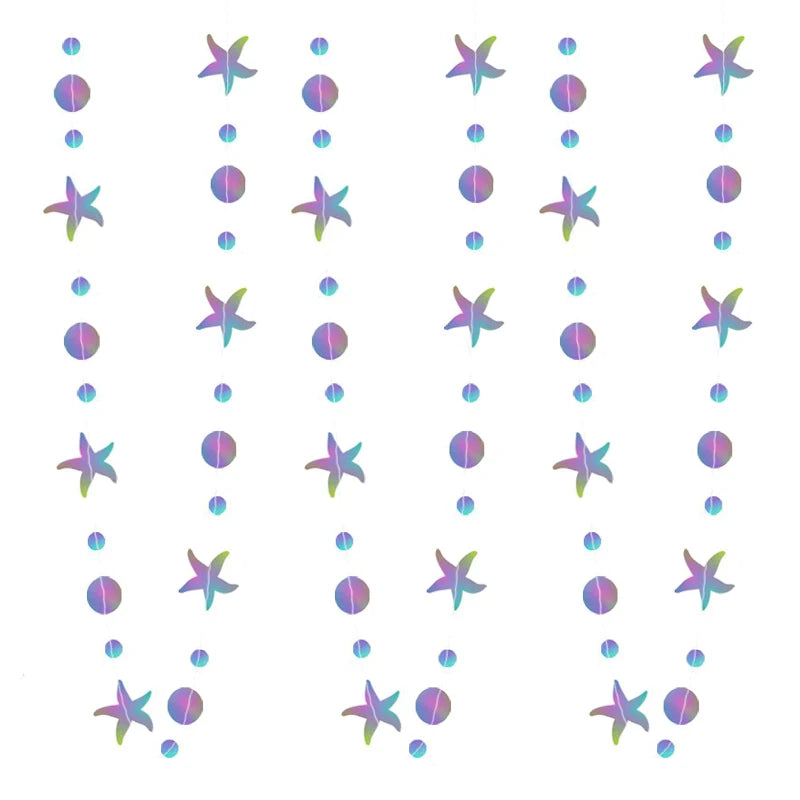 4M Mermaid Themed Silver Dazzling Gradient Pendant Banner Mermaid Bubbles Shell Banner Children's Day Birthday Party Decorations