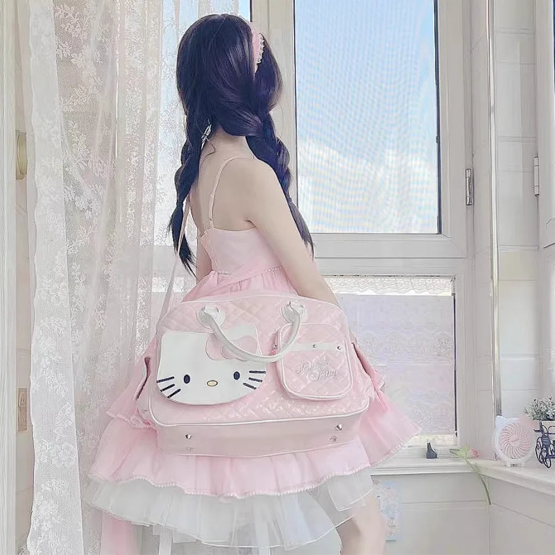 Hello Kitty Handbag Sanrio Travel Satchel Anime Kit Bag Sweetheart Hottie Y2K Girl Crossbody Pu High Capacity Bag Wholesale