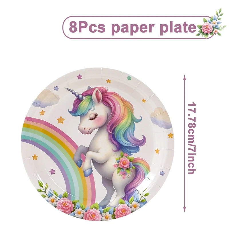 Rainbow Unicorn Disposable Tableware Happy 1st Birthday Party Decorations Kids Unicorn Theme Wedding Baby Shower Girls Supplies