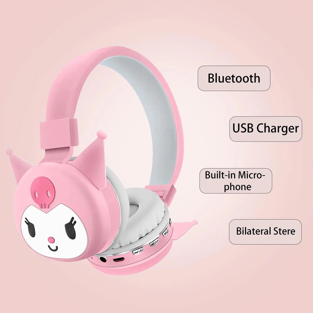 Sanrio Bluetooth Headphone Hello Kitty Wireless Headsets Cartoon Mic Foldable Lightweight Earphone for Phones Laptop Gift Pink