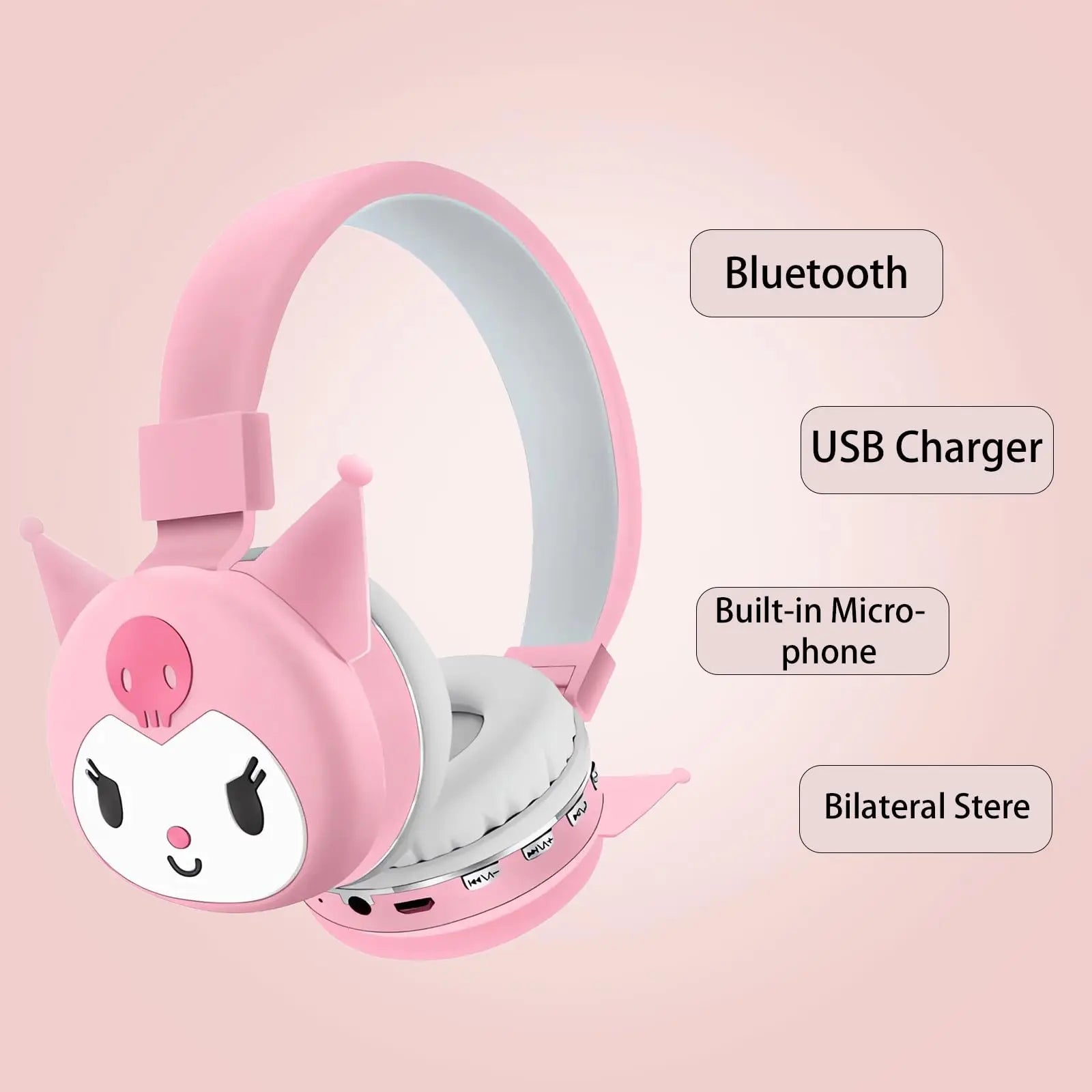 Sanrio Bluetooth Headphone Hello Kitty Wireless Headsets Cartoon Mic Foldable Lightweight Earphone for Phones Laptop Gift Pink
