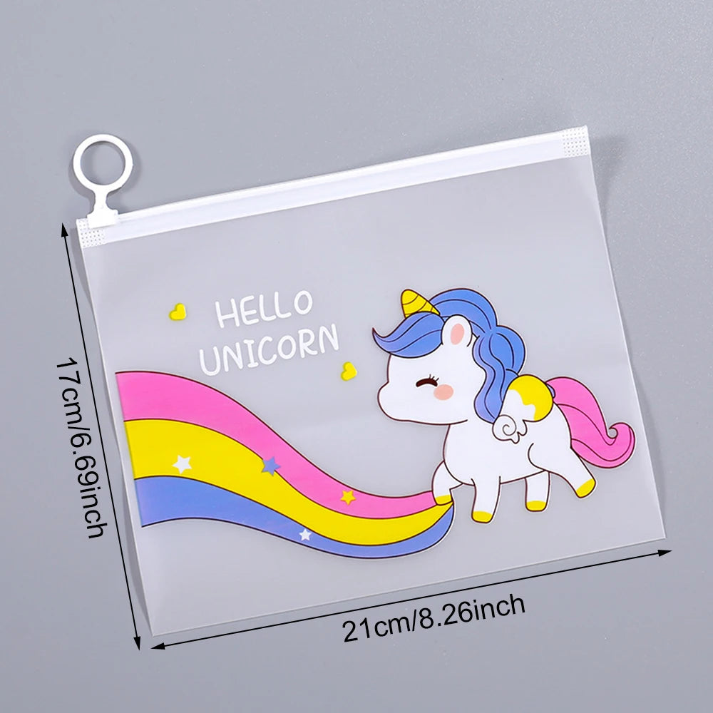 10pcs 21x17cm Cute Unicorn Cartoon File Storage Bag, Transparent Zipper Storage Bag,Birthday Gift Bag,Baby Shower