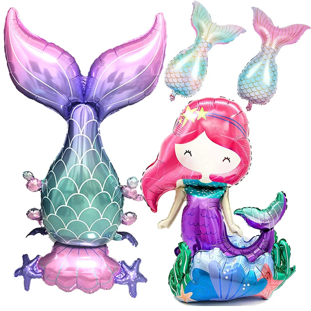 Standing Aluminum Film Smile Mermaid Balloon Children Birthday Partry Decor Supplies Lovely Surprise Toy Baby Shower Balloon