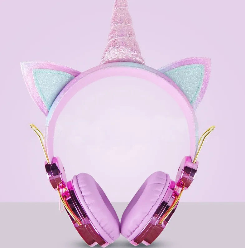 Unicorn Kids Pink Headphones for Girls Children Teens Wired Headset w/Microphonefor School Birthday Xmas Unicorn Gift