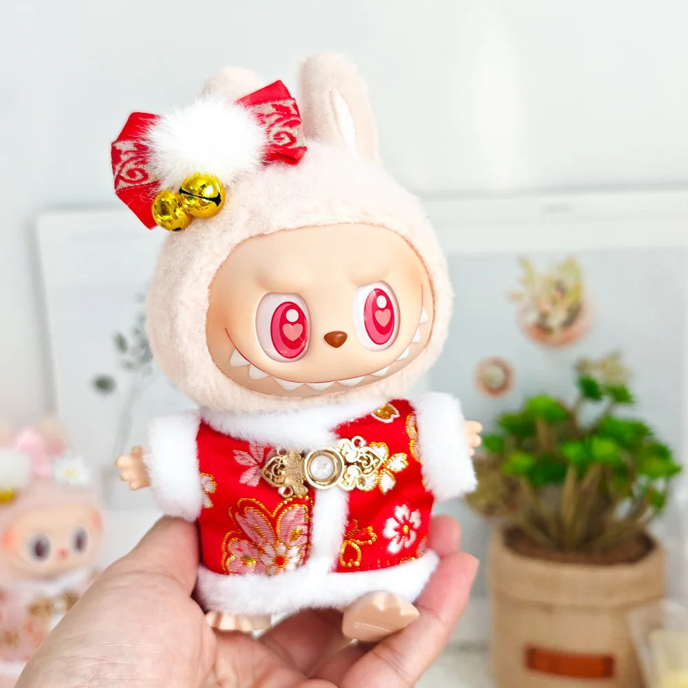 17cm Mini Plush Doll'S Clothes Outfit Accessories For Labubu V1 V2 Christmas Cookie Man Sweater Hat Clothing New Year Gift