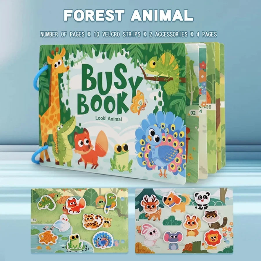 Busy Book for Kids, Animals Vehicles Dinosaurs Stickers, Matching Number & Letter Games, Interactive Learning Activity Book