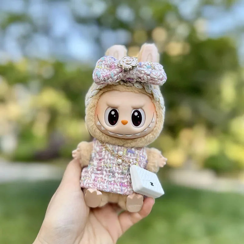 Cute 17cm Labubu Idol Doll Outfit Camellia Dress Bag Shoes Set The Monster Sitting Party Collection Mini DIY