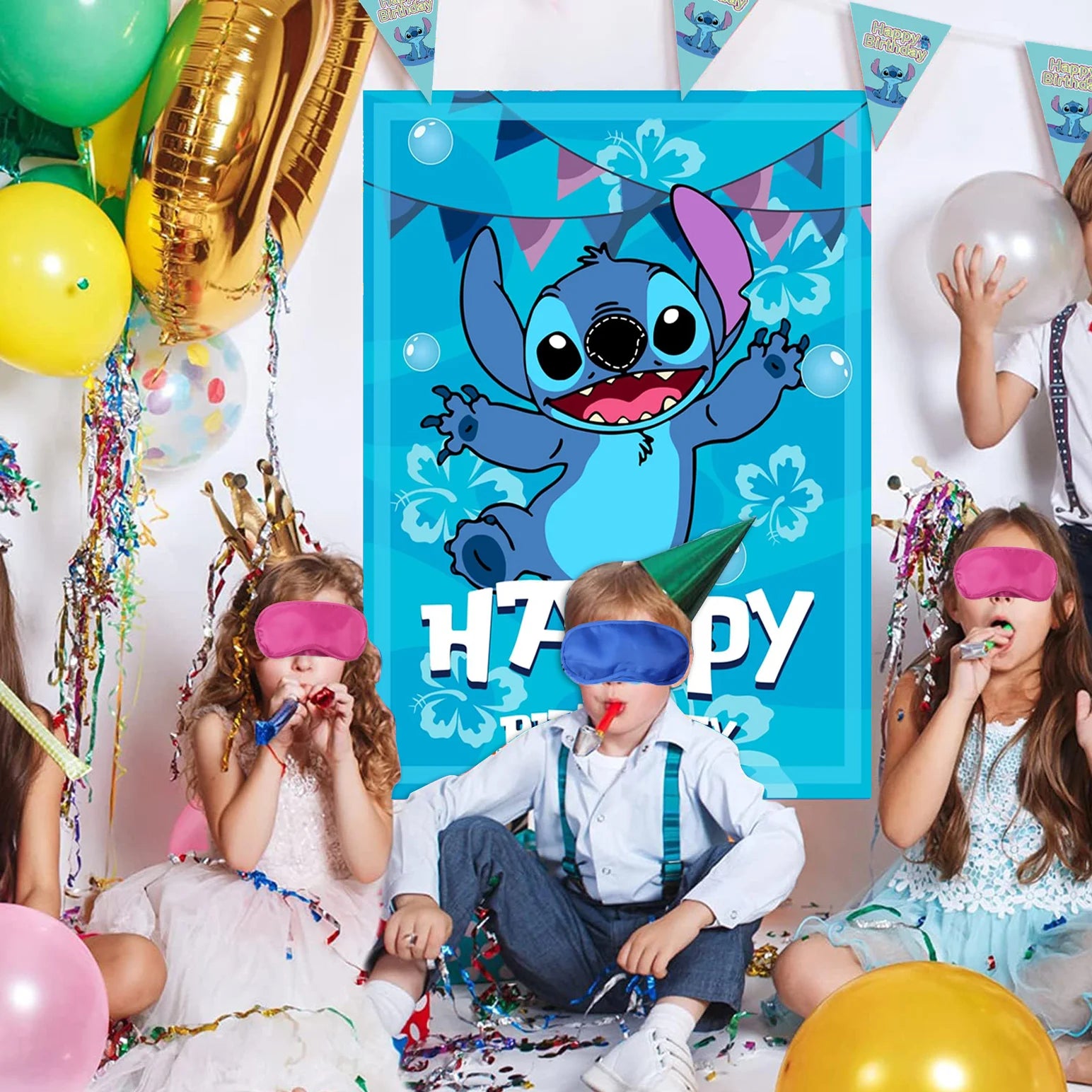 Pin The Nose on The lilo Stitch Birthday Party Game Stickers Poster Stitch Party Background Party Game Kids Favor Gifts Supplies