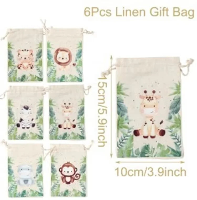6pcs Animal Dinosaur Unicorn Cotton Linen Gift Bags Birthday Party Decor Kids Wedding Party Favor Bag Baby Shower Gift Bag