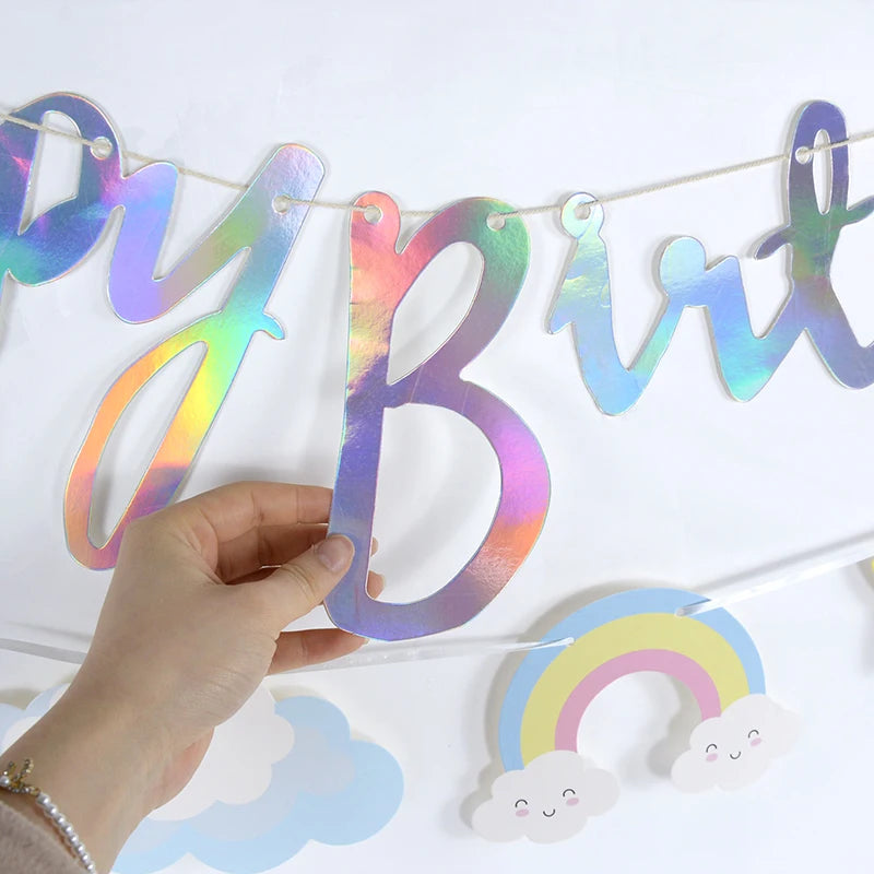 3M Girls Unicorn Birthday Banner Bunting Cute Cloud Star Happy Birthday Banner Paper Garland For Baby Shower Party Hanging Decor