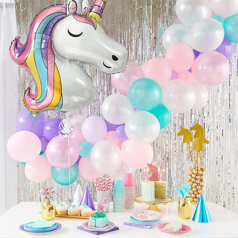 Unicorn Balloon 32inch Number Foil Balloon Set Birthday Party Decor Kids Unicorn Disposable Tableware Baby Shower Party Supplies