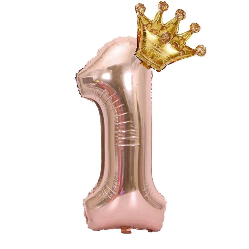 32 inch Rose Gold Crown Digital Balloon Set BOYS AND GIRLS Big  Number Foil  Balloon 0-9 Birthday Decoration