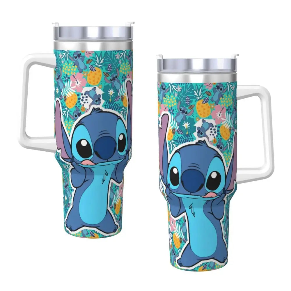 Stainless Steel Tumbler   Stitch Mugs Cup With Straws Travel Cold and Hot Water Bottle Heat Preservation 40oz Thermal Mug