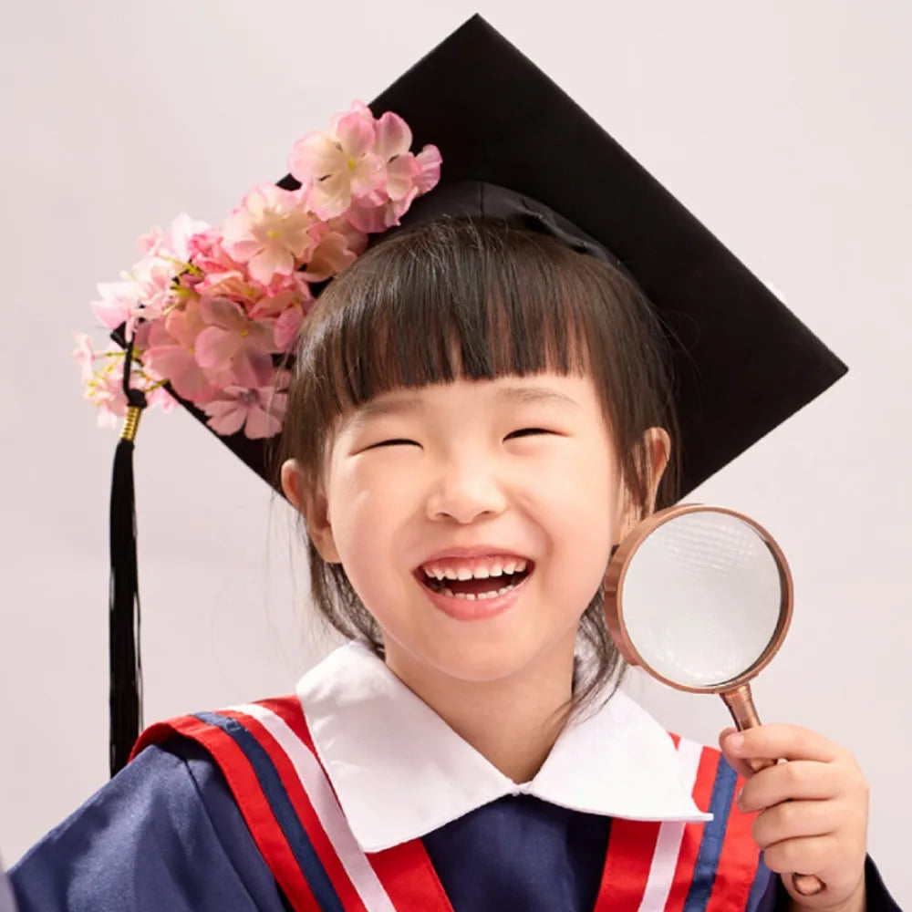Trencher Cap DIY Flowers Graduation Cap Mortar Board Adjustable Kids Academic Hat with Tassels Bachelor Charm Ornament