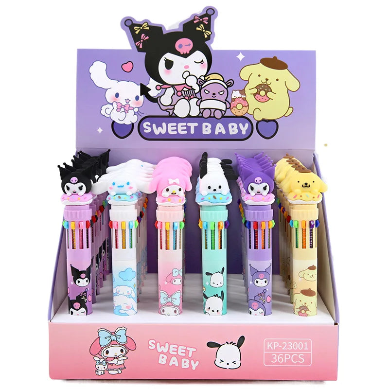 Sanrio Cartoon Ballpoint Pen 1/6pcs Kuromi Hello Kitty Cinnamoroll 10 Color 0.7 School Student Stationery Draw Wrirte Mark Pen