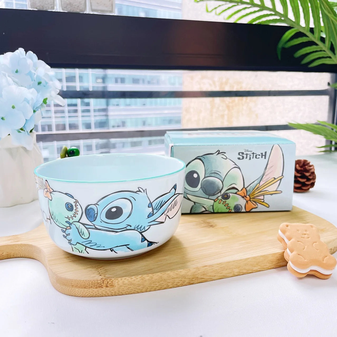 Stitch Salad Bowl Dinner Plates Household Ceramic Plate Cute Styling Rice Bowl Resistant Tableware Kids Water Cup Coffee Mug