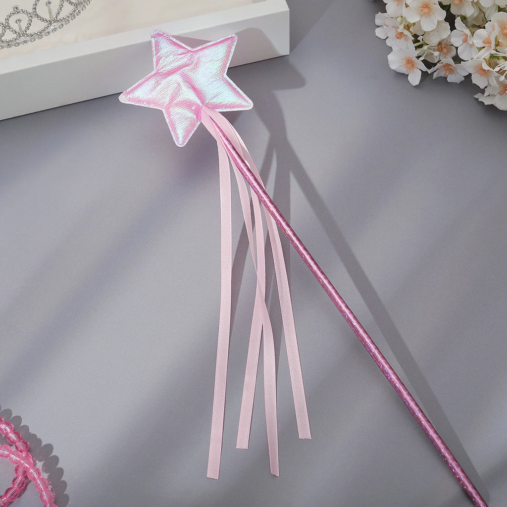 Cosplay party costume props Princess magic wand five-pointed star fairy wand ceremony ribbon stick cat stick 1 set 1 piece.