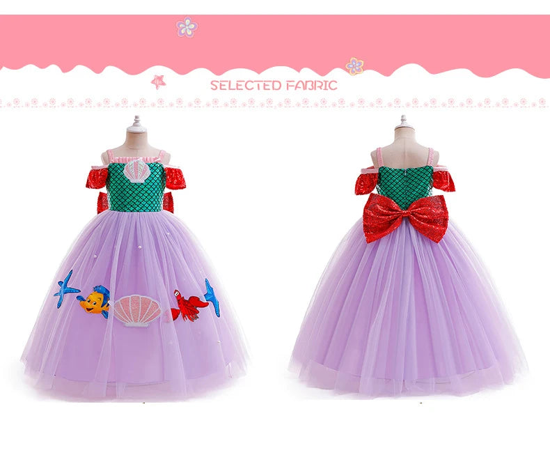 Mermaid Princess Girl Dress Movie Style Costume Kids Stage Costume Girls Fish Scale Decoration Sequins Big Bow Tutu Gown