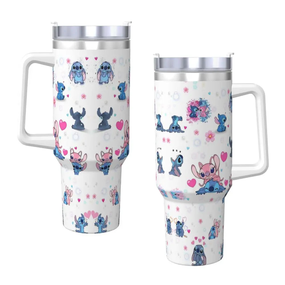 Stainless Steel Tumbler   Stitch Mugs Cup With Straws Travel Cold and Hot Water Bottle Heat Preservation 40oz Thermal Mug