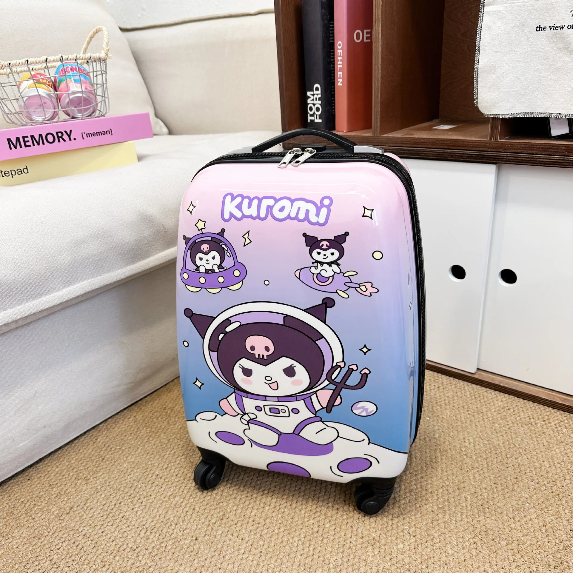 New 18-Inch Suitcase Kawaii Kuromi Kids Trolley Case Student Cartoon Luggage Girls Travel Portable Boarding Case Kids Toys Gift