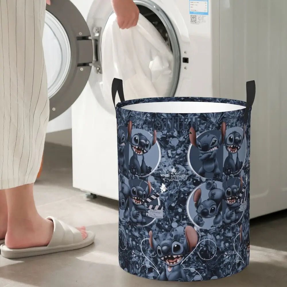 Customized SLilo And Stitch Cartoon Laundry Hamper Large Storage Basket Anime Kids Nursery Toy Organizer
