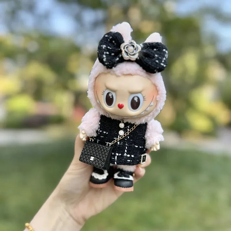 Cute 17cm Labubu Idol Doll Outfit Camellia Dress Bag Shoes Set The Monster Sitting Party Collection Mini DIY