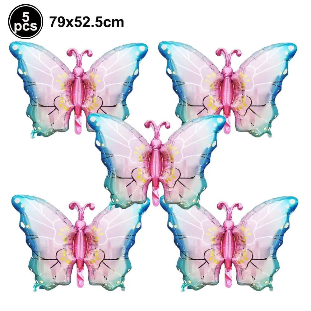 5pcs Colorful Butterfly Foil Balloons Butterfly Balloons Butterfly Themed Balloon Girl Party Birthday Wedding Baby Shower Decors