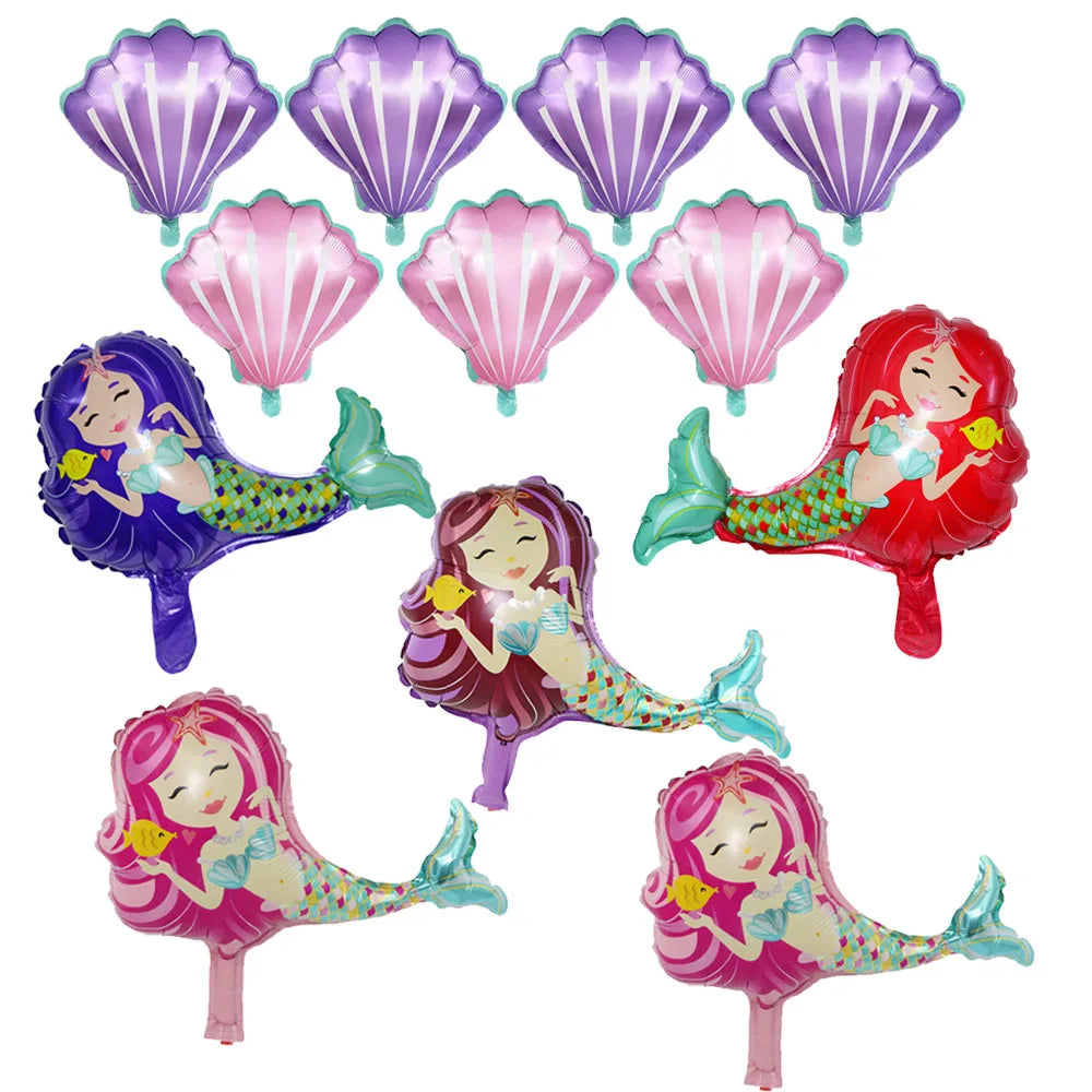 Mermaid Party Balloon 10pcs Mini Shell Foil Balloon Mini Mermaid Shape Balloons Girls Birthday Mermaid Themed Party Supplies