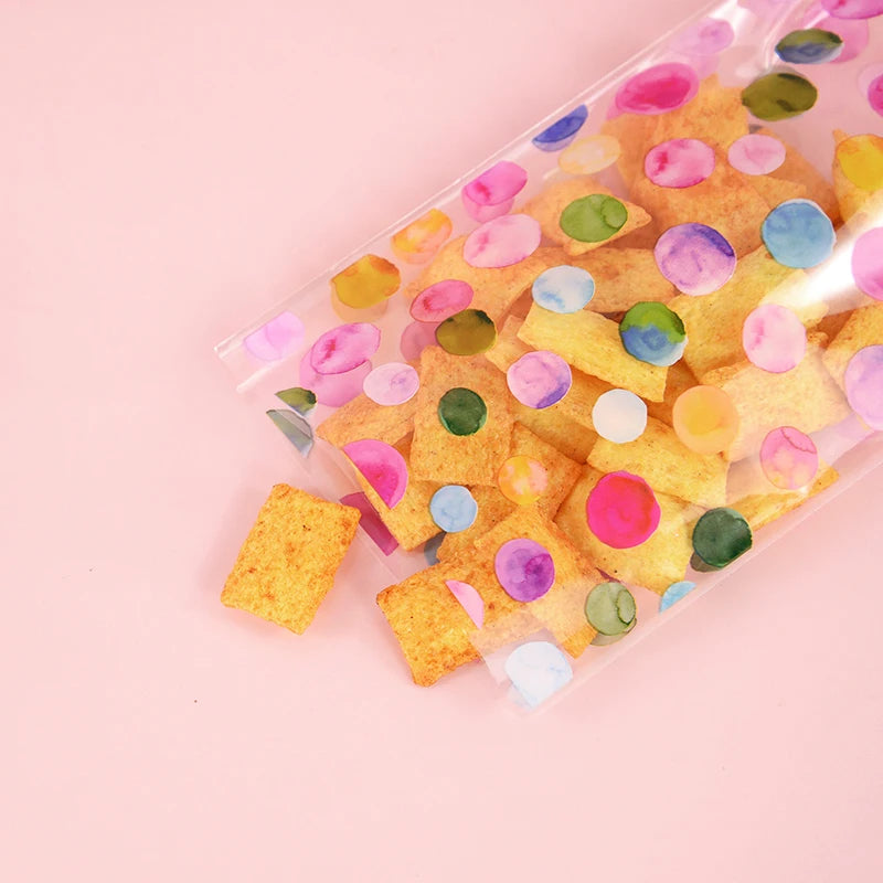 25/50pcs Rainbow Polka Dot Candy Cookie Bag Birthday Party Biscuit Gift Packaging Cellophane Bags Wedding Baby Shower Supplies