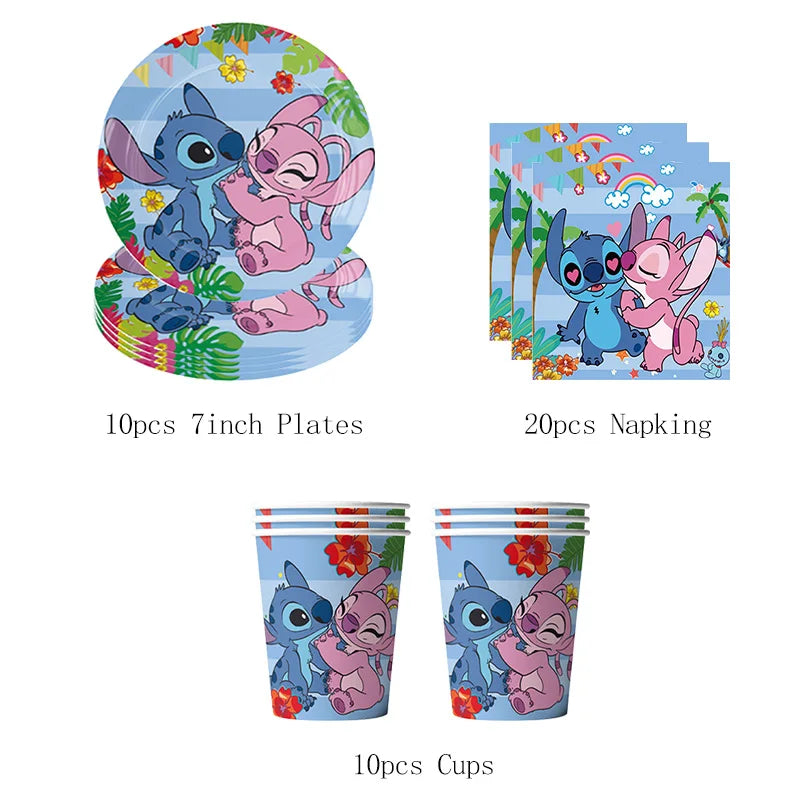 Stitch Birthday Decoration Supplies Disposable Tableware Kit Lilo and Stitch Birthday Party Cups Plates Tablecloth Supplies