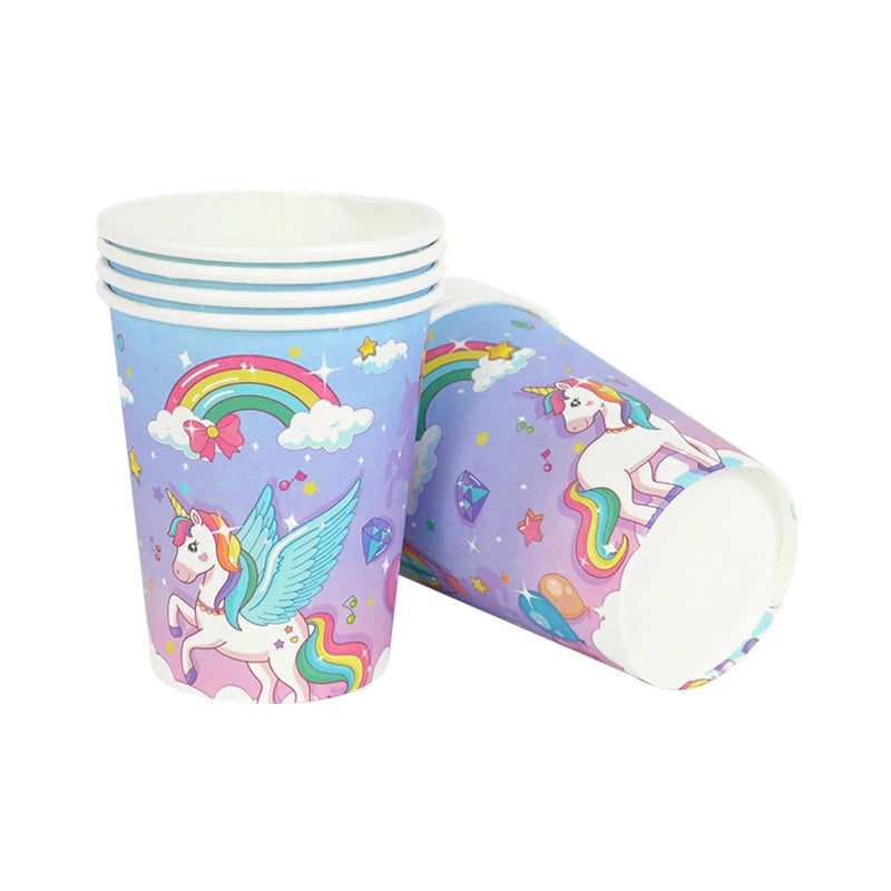61Pcs/set Rainbow Unicorn Disposable Tableware Paper Plate Cup Tablecloth Girls Unicorn Theme Birthday Party Decoration Supplies