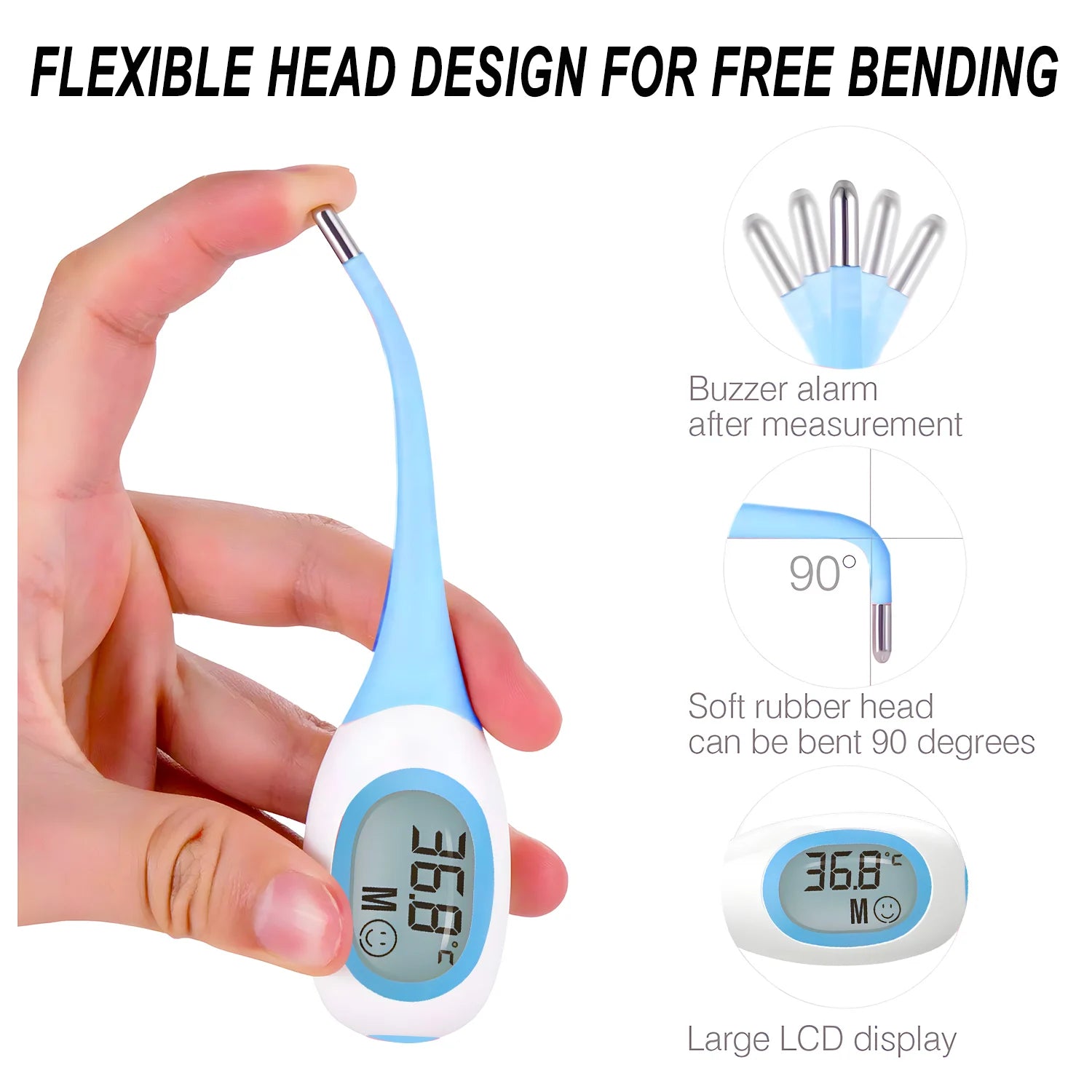 8 Seconds Backlit Fever Thermometer Medical Household Digital LCD Medical Fast Measure Kids Baby Child Adult Body Soft