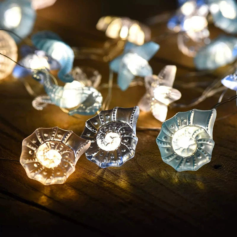 2m 20LED Seashell Starfish String Lights Ocean Theme Party Fairy Light Mermaid Birthday Party Decorations Girl Baby Shower favor