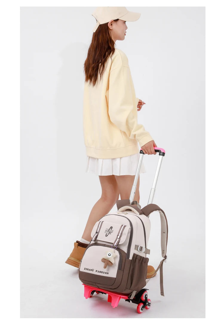 School Backpack with wheels Rolling Backpack for Girls Kids Student Wheeled Backpack Trolley School Bag Travel Trolley Luggage