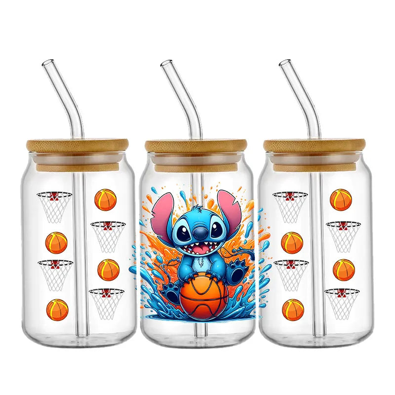 Stitch Sport Design Basketbal Pattern UV DTF Transfer Sticker Waterproof Transfers Decals For 16oz Glass Cup Wrap Stickers