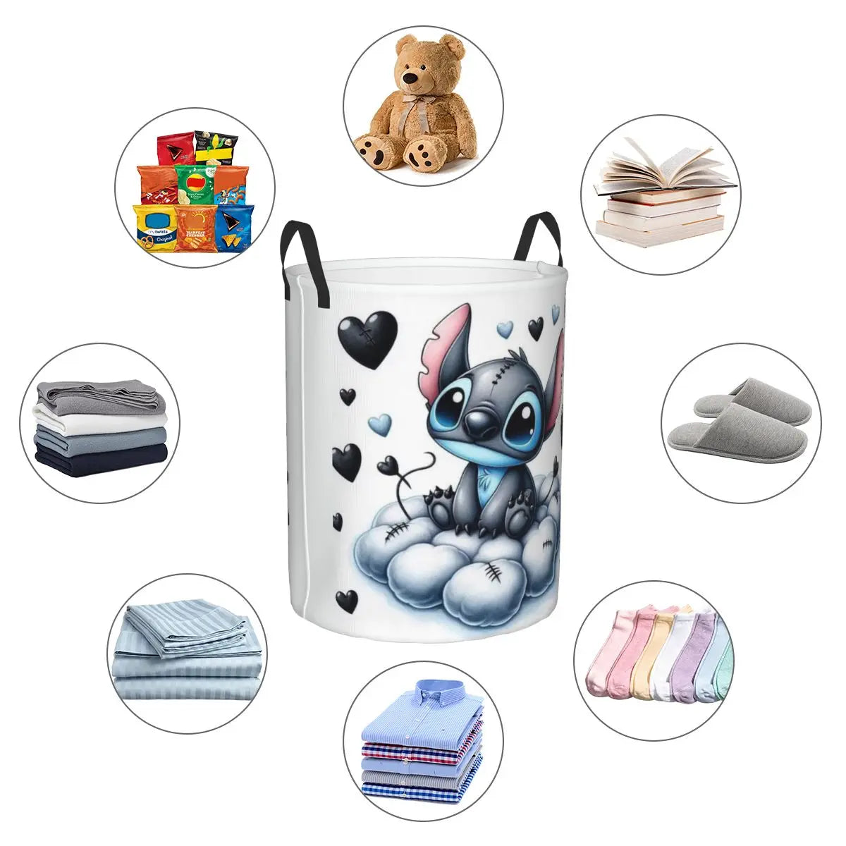 Customized SLilo And Stitch Cartoon Laundry Hamper Large Storage Basket Anime Kids Nursery Toy Organizer