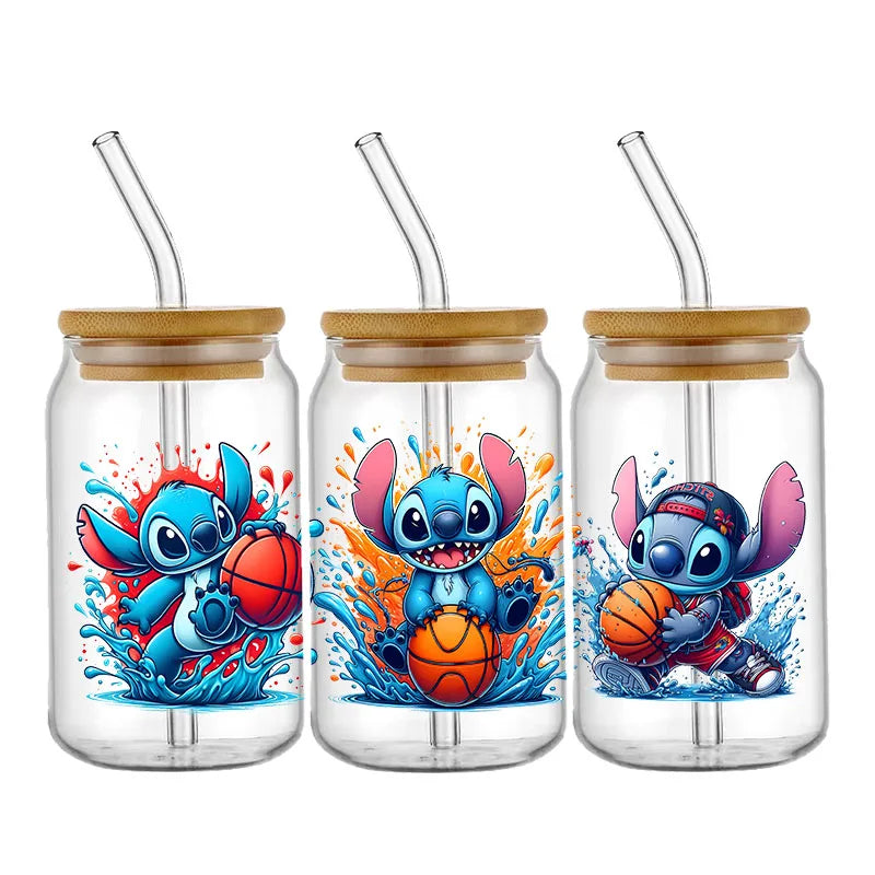 Stitch Sport Design Basketbal Pattern UV DTF Transfer Sticker Waterproof Transfers Decals For 16oz Glass Cup Wrap Stickers